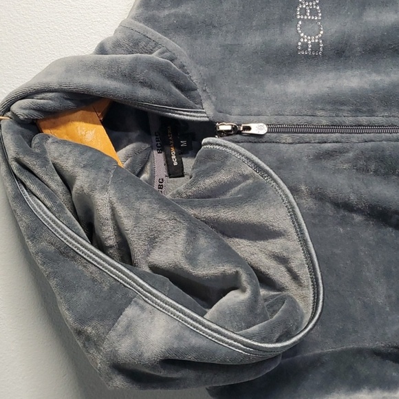 BCBG Maxazria jacket women's size medium grey zippered hooded hoodie vel… - Picture 4 of 13